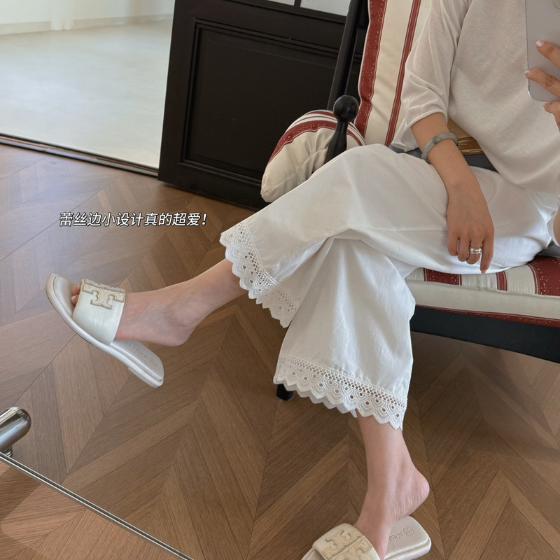 Export Korean Lace Pants for Women, Nine-Point Live Broadcast Hot Style, High-Quality Lace, Versatile, Flesh-Covering, Casual Wide-Leg Pants in Stock