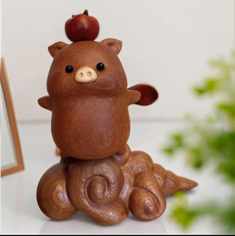 無垢材の豚柿、すべてがうまくいきます、デスクトップ装飾品、磁気柿つまようじ箱、かわいいクルミ装飾品|undefined