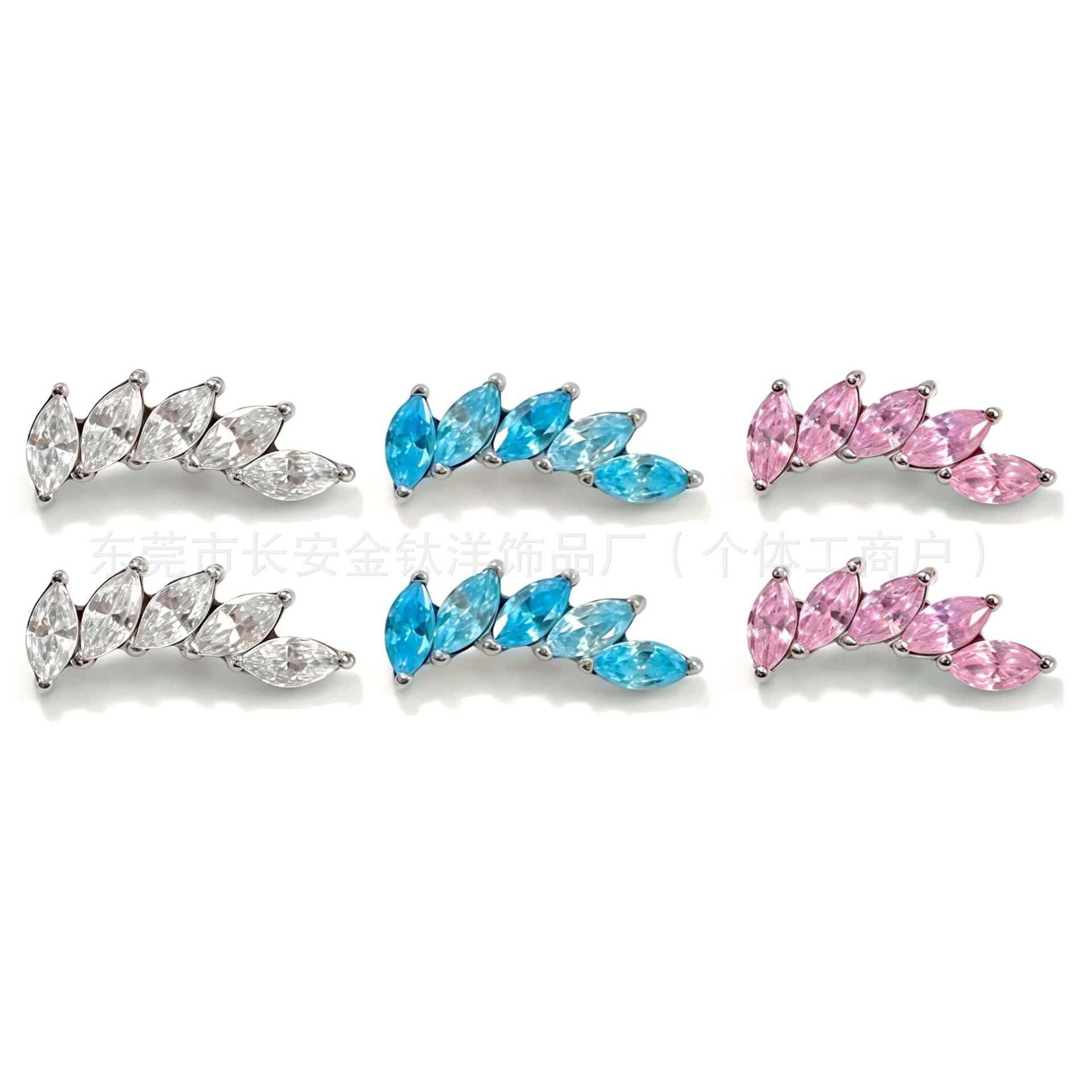 F136 Titanium Beveled Marquise Five-Leaf Bezel-Set 5A Zircon Ear Cartilage Stud Earring Body Piercing Jewelry detail image 8