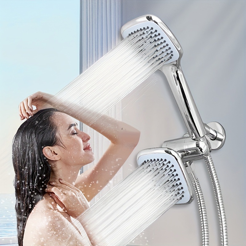 American-style square small hanging head set with bracket, three-way water distributor, explosion-proof flexible hose, square hand-held shower head cover full figure