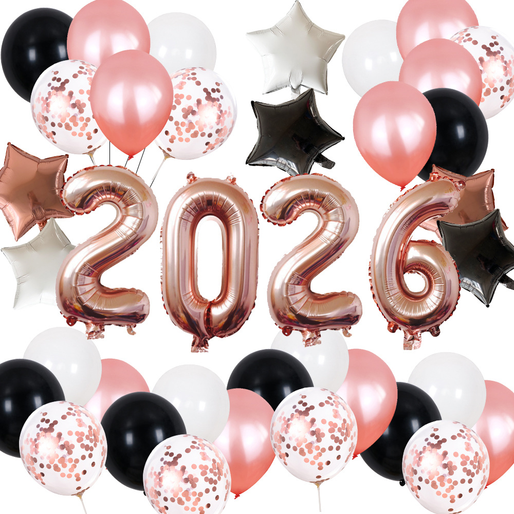 Globo de aluminio digital rojo de 32 pulgadas con diseño de Año Nuevo 2026 para fiestas y reuniones anuales transfronterizas.