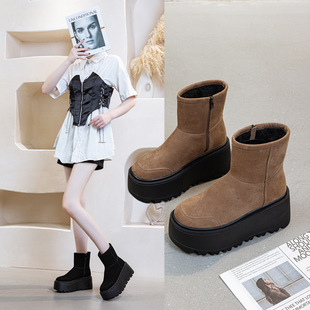 Maillard Snow Boots Women's Short Boots 2025 Autumn and Winter Popular Height-Increasing 8cm Warm Cotton Boots Simple for Small People