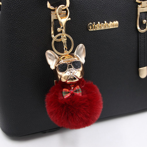 New cross-border cool dog creative sunglasses French bulldog car pendant cute dog keychain fur ball bag pendant