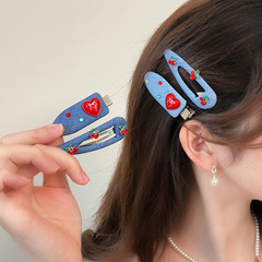 デニムブルー愛かわいいカモノハシヘアピン三角リボンBBクリップヘアピンヘッドバンドサイド前髪クリップヘアアクセサリー