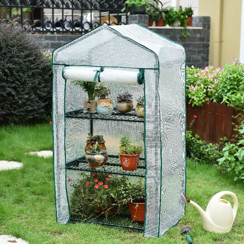 3-stöckiges Mini-Gewächshaus für Sukkulenten, regensicher, aus weißem PE, ideal für Blumen und andere Pflanzen._voghion.com