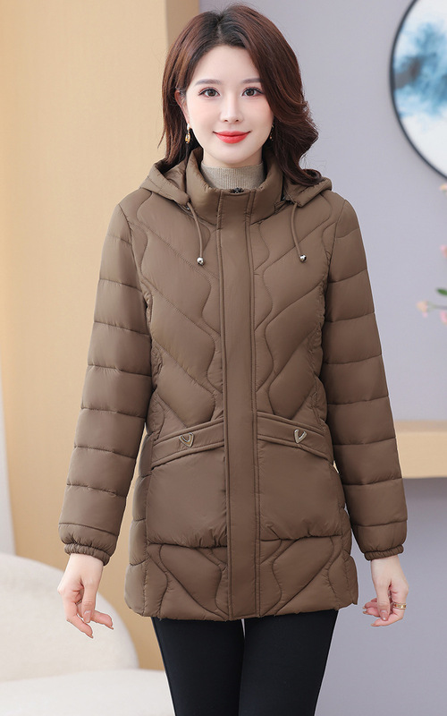 中老年人修身显瘦羽绒棉衣女中长款2025冬季百搭连帽棉服保暖棉袄|undefined
