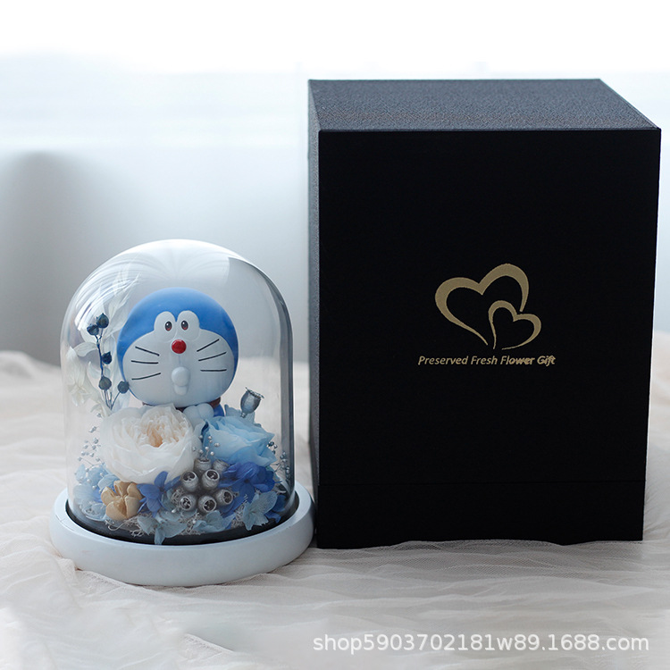 Regalo del Día de San Valentín al por mayor Doraemon eterna flor Rosa cubierta de vidrio decoración de la Oficina novia regalo de cumpleaños