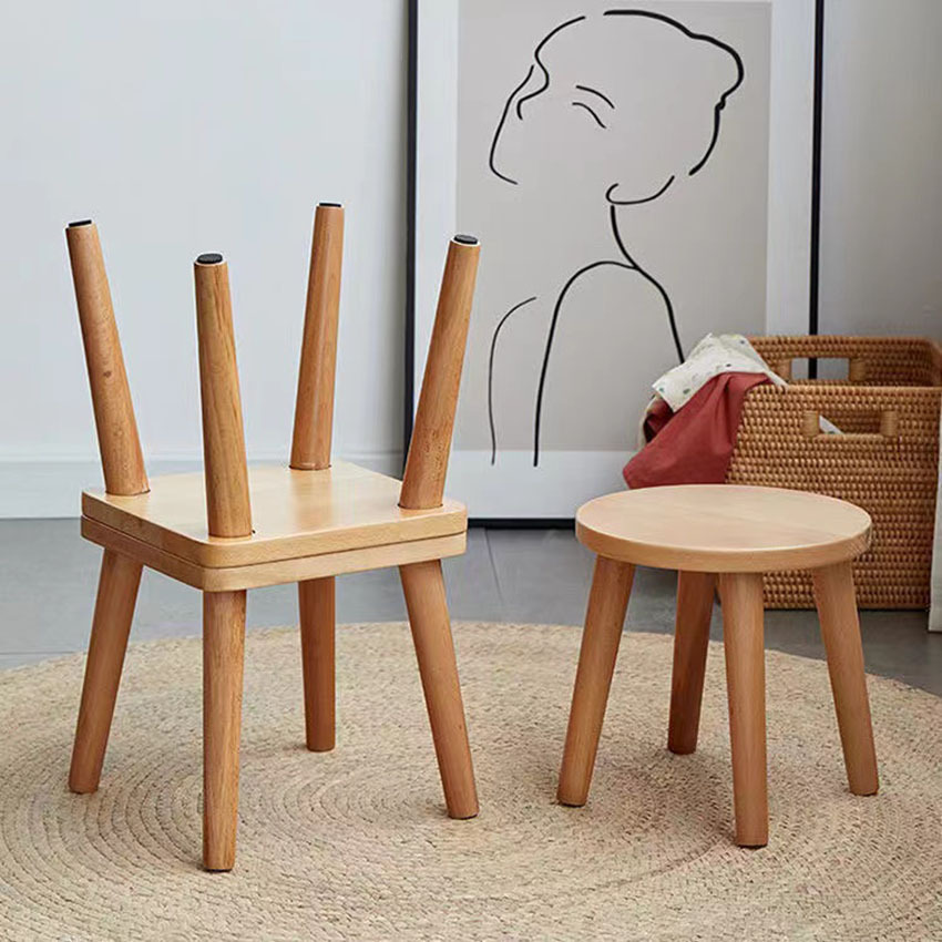 Nordic solid wood small stool ash color shoe bench living room low stool home wooden stool children's trendy creative stool