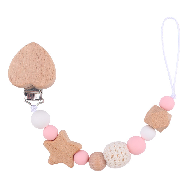 Nuevo bebé de dibujos animados melocotón corazón Haya clip calmante bebé DIY estrella mordedura chupete cadena anti-gota cadena