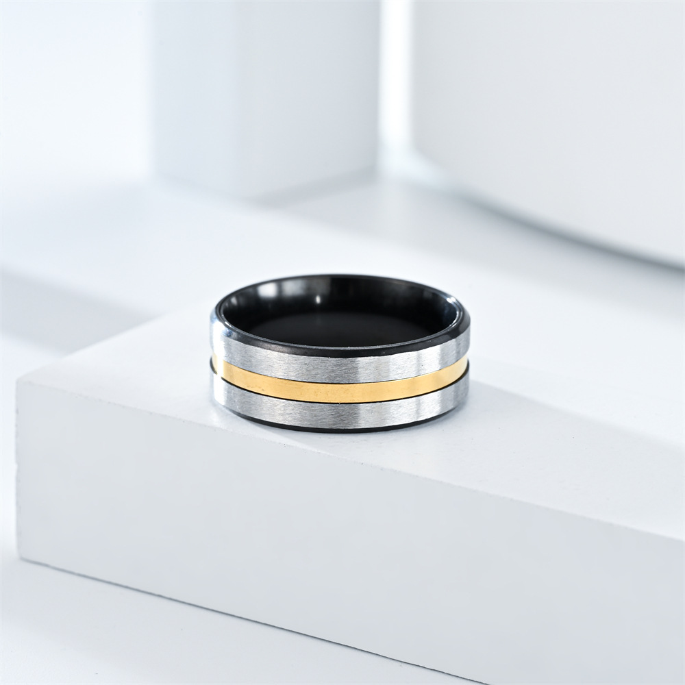 Color Block Pattern Simple Style Color Block Titanium Steel Couple Rings