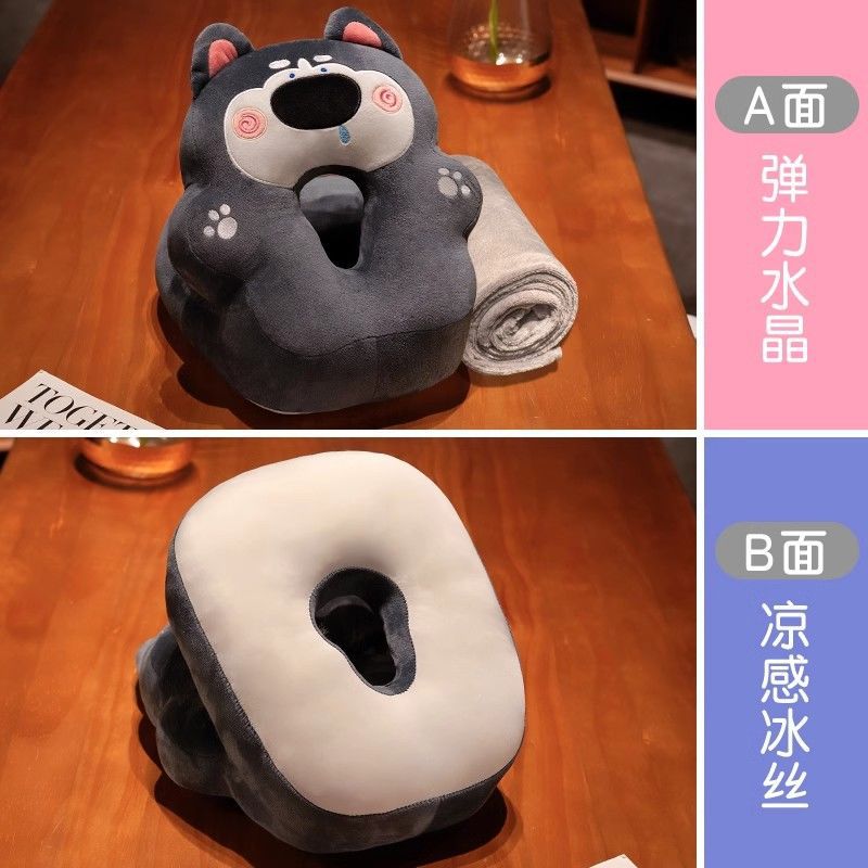 콧물 허스키 낮잠 베개 + 회색 담요 1* 1.7m