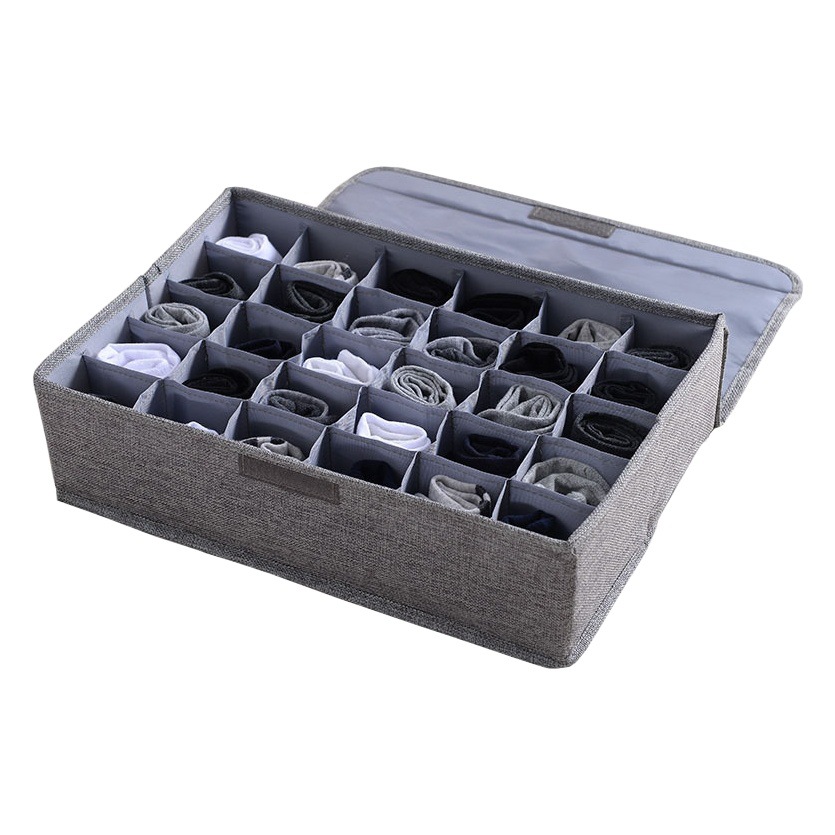 Caja de almacenamiento de ropa interior caja de almacenamiento de compartimiento de cajón con tapa caja de almacenamiento de calcetines caja de almacenamiento de algodón y lino