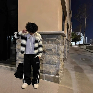 跨境独立站新款ins风撞色宽松休闲男女款百搭毛绒长袖毛衣