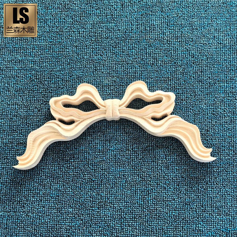 Dongyang wood carving European-style solid wood hollow patch bow applique background wall decoration cabinet wood flower French vintage