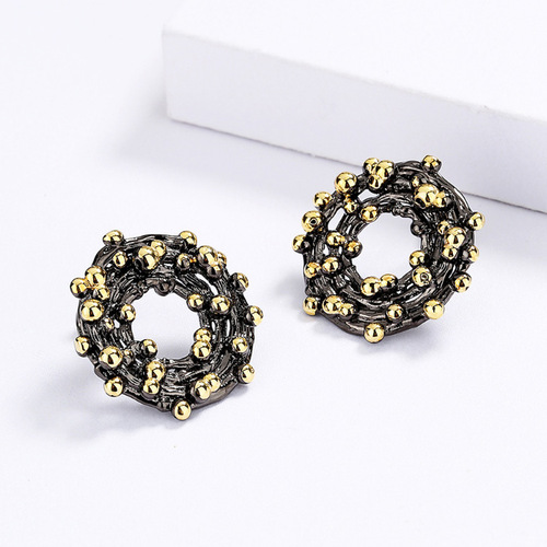 Elegant European and American Cross-border E-commerce Source Black Gold Polka Dot Ring Necklace Earrings Set Fashion Gift Jewelry Set