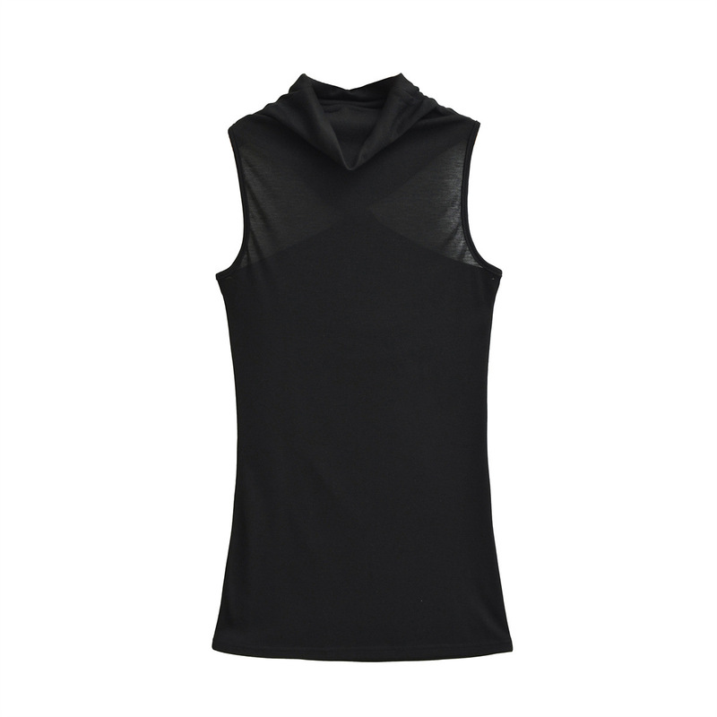 Tencel High-Neck Halter Top for Women, Summer Outerwear with Unique Design, Sleeveless Black Slim-Fit Slimming Top, New Style