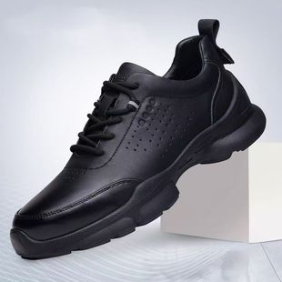 2025 new leather shoes casual men's shoes breathable non-slip outdoor running sneaker thick solid color business leather shoes