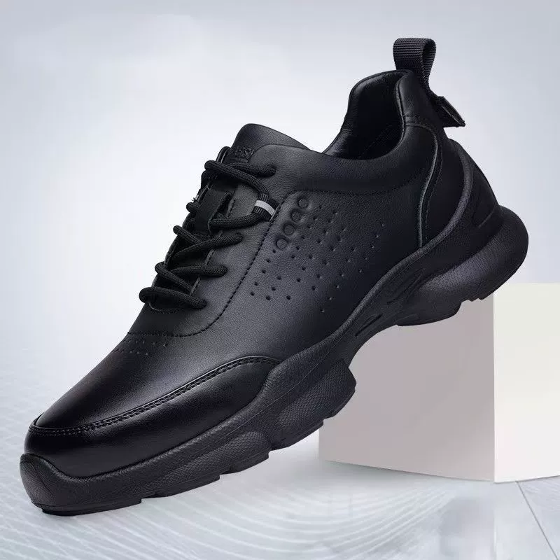 2025 новая кожаная обувь повседневная мужская обувь дышащая нескользящая спортивная обувь на открытом воздухе спортивная обувь на толстой подошве сплошной цвет бизнес-кожаная обувь