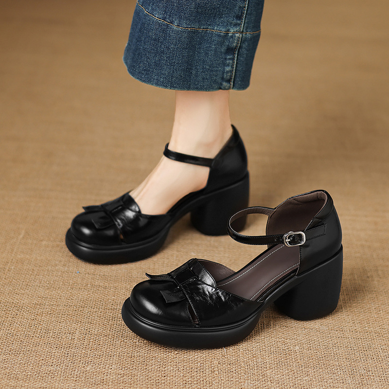 Sandal cao gót nữ mũi hở quai ngang gót vuông 7 cm — màu nâu chi tiết 8