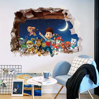 外贸跨境专供墙贴3D立体墙贴纸卡通狗狗巡逻队装饰画儿童房批发