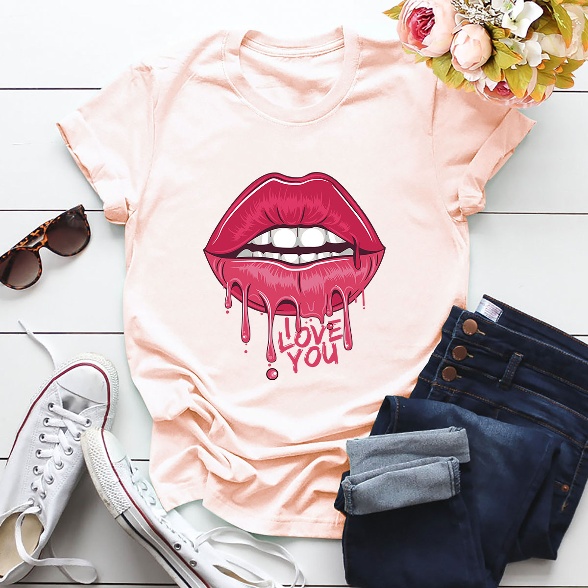 Valentine s Day lip mouth printed t-shirt  NSSN27630