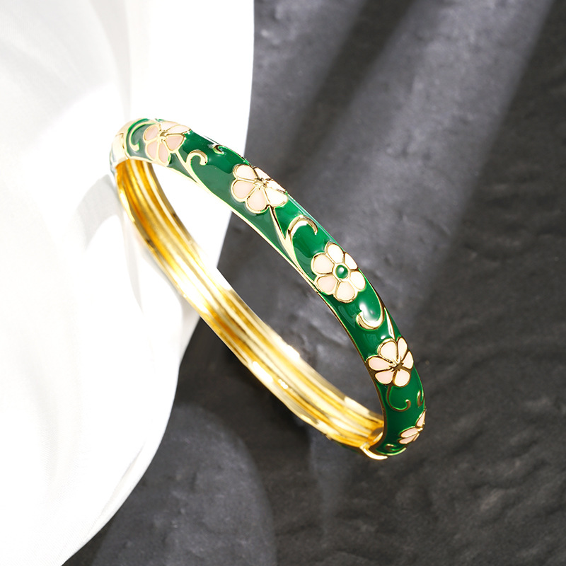 El estilo chino antiguo Fasha punto de oro chapado 18K pulsera retro esmalte flor pulsera ligera joyas de lujo no se desvanecen a largo plazo