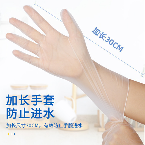 Yingke disposable PVC gloves 12 inches long kitchen dishwashing waterproof home catering food grade gloves wholesale,