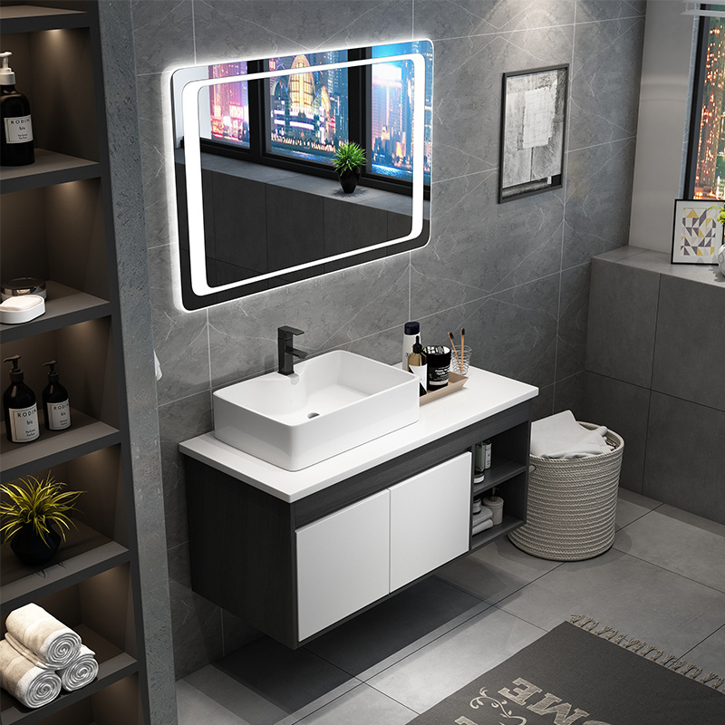 Nórdico cuarto de baño moderno minimalista baño lavado lavabo gabinete combinación contador lavabo anti-niebla inteligente espejo