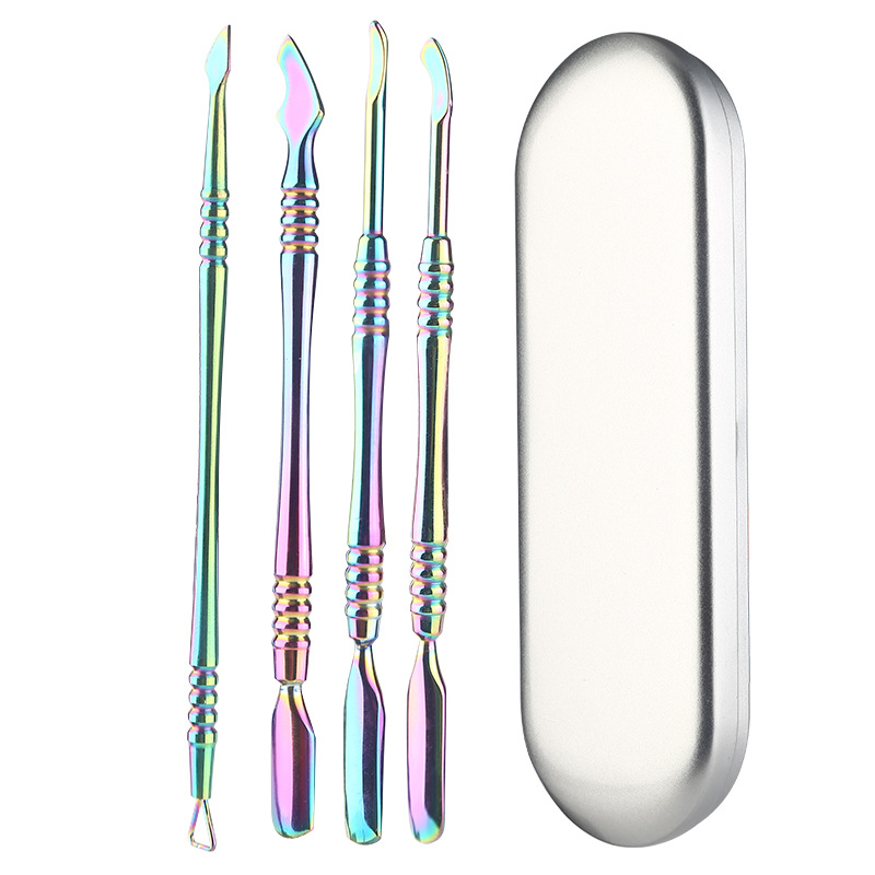 Nuevo color mágico manicura acero empuje piel muerta empuje removedor de uñas empujador de uñas doble cabeza doble uso manicura herramienta traje transfronterizo
