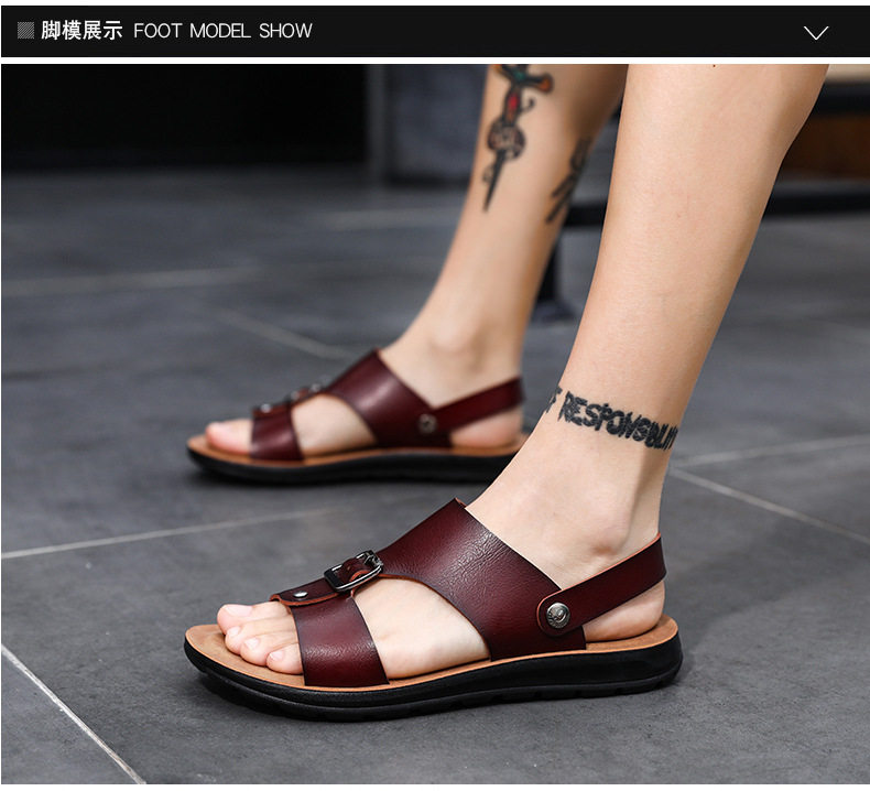 Dép sandal nam quai ngang hở ngón thoáng khí kiểu Hàn Quốc đi biển và dạo phố — Màu trắng, Đen toàn bộ, Đỏ rượu chi tiết 15