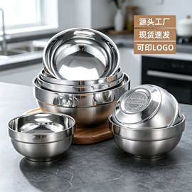304不锈钢碗双层隔热儿童饭碗学校幼儿园食堂饭碗不锈钢汤碗批发