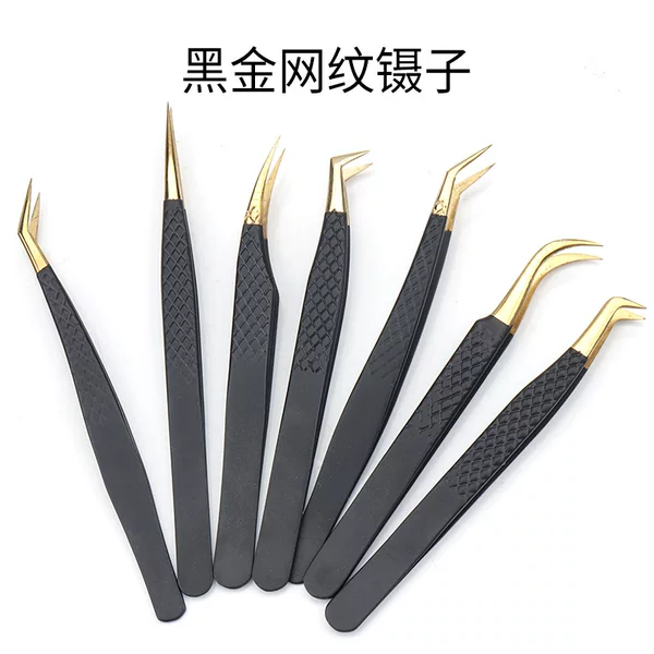 Wholesale Grafted Eyelash Tweezers Black Gold Mesh Eyelash Auxiliary Clip Opp Bag Independent Packaging for Beauty Salons