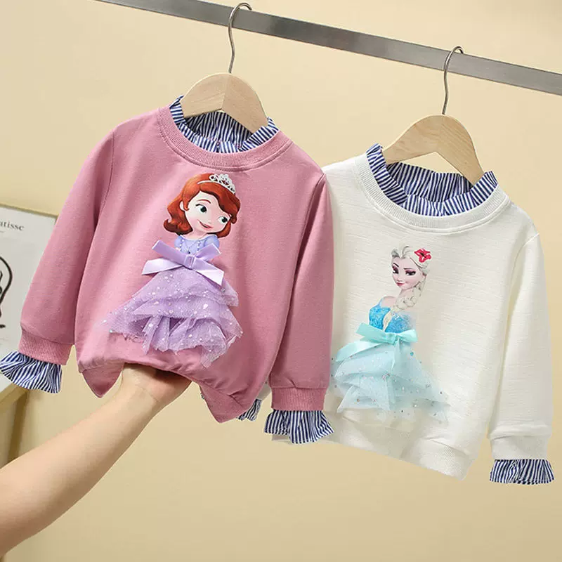 女童超潮款卫衣春秋季韩版女宝宝小孩洋气上衣童装卡通爱莎宽松潮