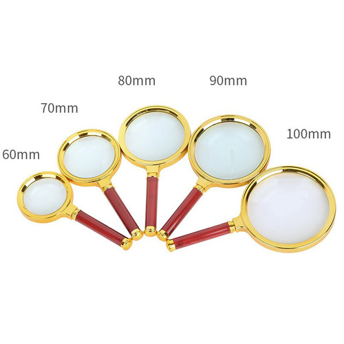 80mm magnifying glass, handheld magnifying glass for the elderly, high-end imitation mahogany handle, 10x magnifying glass