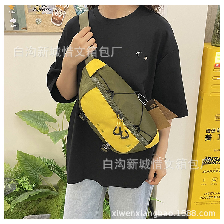 Fashionable color-blocking trendy brand chest bag, lightweight nylon casual crossbody bag, large-capacity waist bag, outdoor sports phone bag