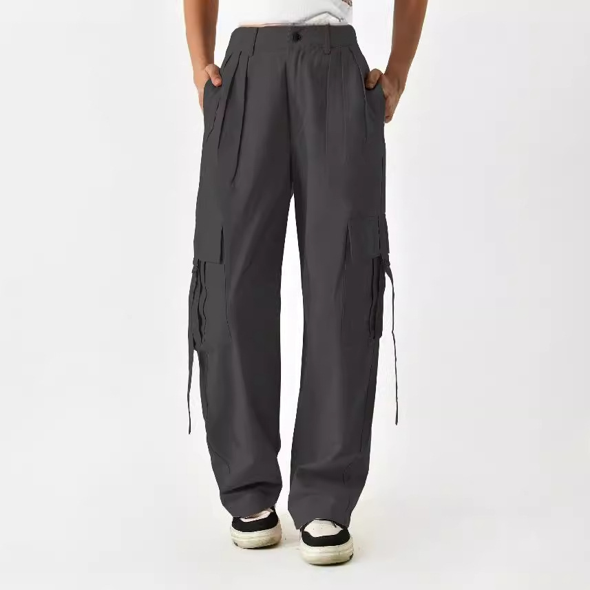 Pantalones de Trabajo Holgados para Mujer de Algodón, Corte Recto, Con Correas, para Estilo Urbano