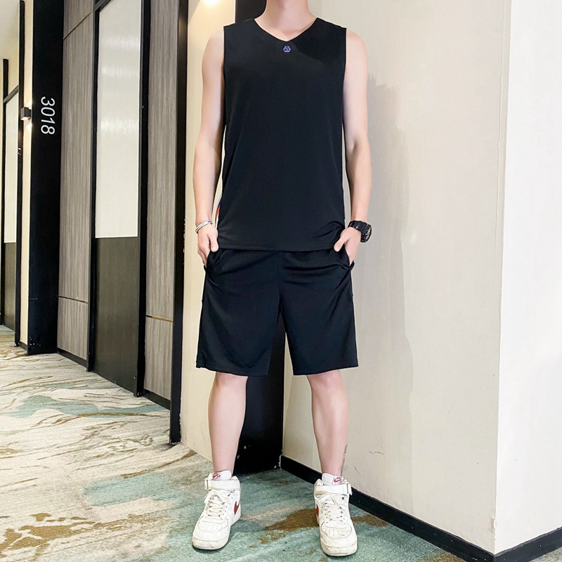 Trajes deportivos casuales para hombres verano nuevo chaleco de hielo sin mangas pantalones cortos chaleco de baloncesto secado rápido grande conjunto de dos piezas image 8