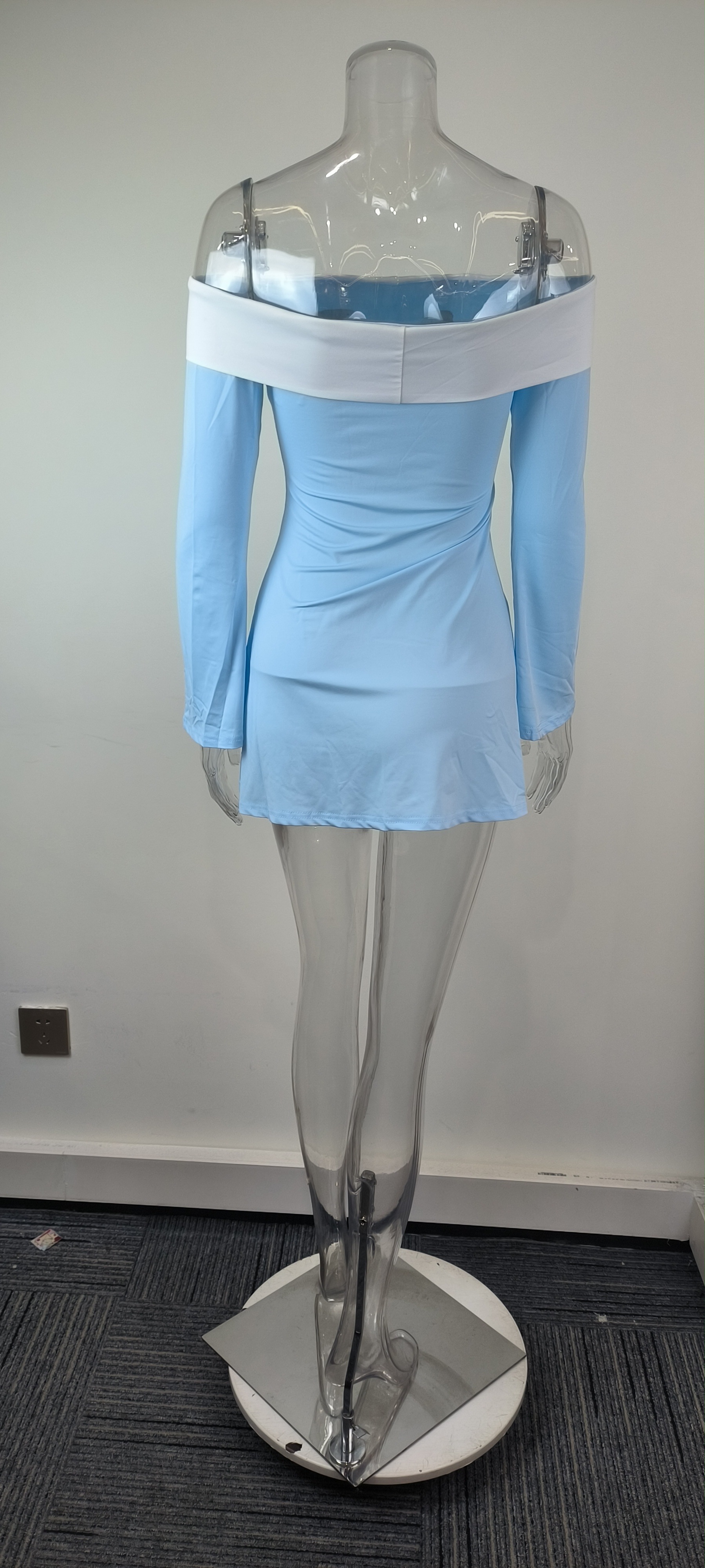 French Style Off-shoulder Color-block Skirt Set For Women_voghion.com