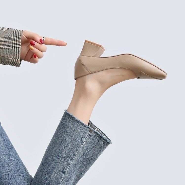 2022 spring and summer new high quality chunky heel mid heel low-cut high heel shoes Korean style professional work shoes comfortable single-layer shoes for women