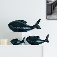 跨境爆款仿真海洋动物陶瓷摆件手工鲨鱼蓝鲸家居装饰礼品代发