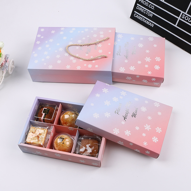 63~80克蛋黄酥包装盒粉蓝渐变雪花天地盖礼品盒牛轧饼干纸盒