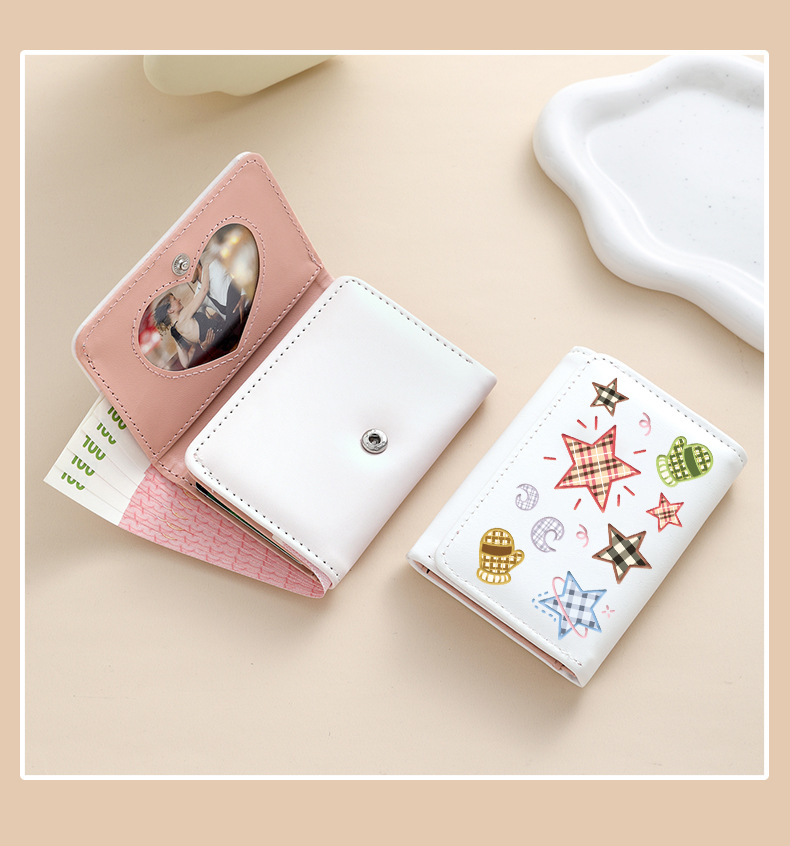 48g Weight Hidden Buckle Closure Type Small Wallets Bags Type 1 Piece Quantity Daily Occasion Pu Leather Material Star Pattern All Seasons Season Women's Gender Cute Style Square Shape Women's Star Pu Leather Hidden Buckle Small Wallets 10