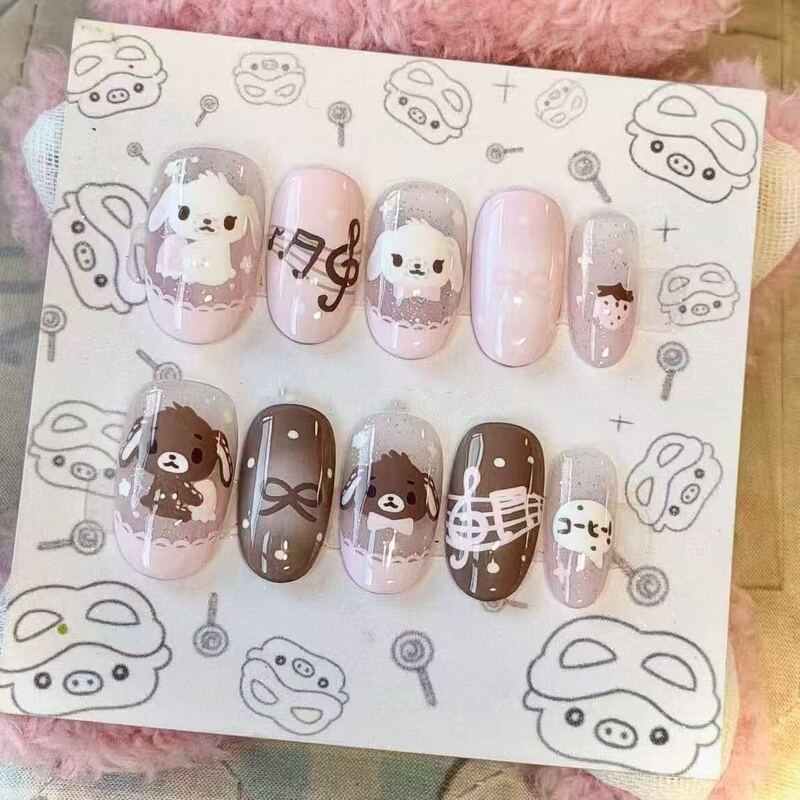 Cute Bunny and Bear Short Oval Soft Cartoon 2D Beauty Fake Nail Stickers Direct Wholesale from Cross-Border Factory Cute Bunny and Bear Short Oval Soft Cartoon 2D Beauty Fake Nail Stickers Direct Wholesale from Cross-Border Factory