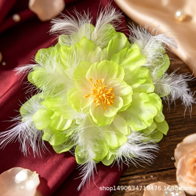 Ethereal hair accessory, ancient-style hairpin, silk feather side clip, ethereal gradient Tang-style large peony flower hair ornament