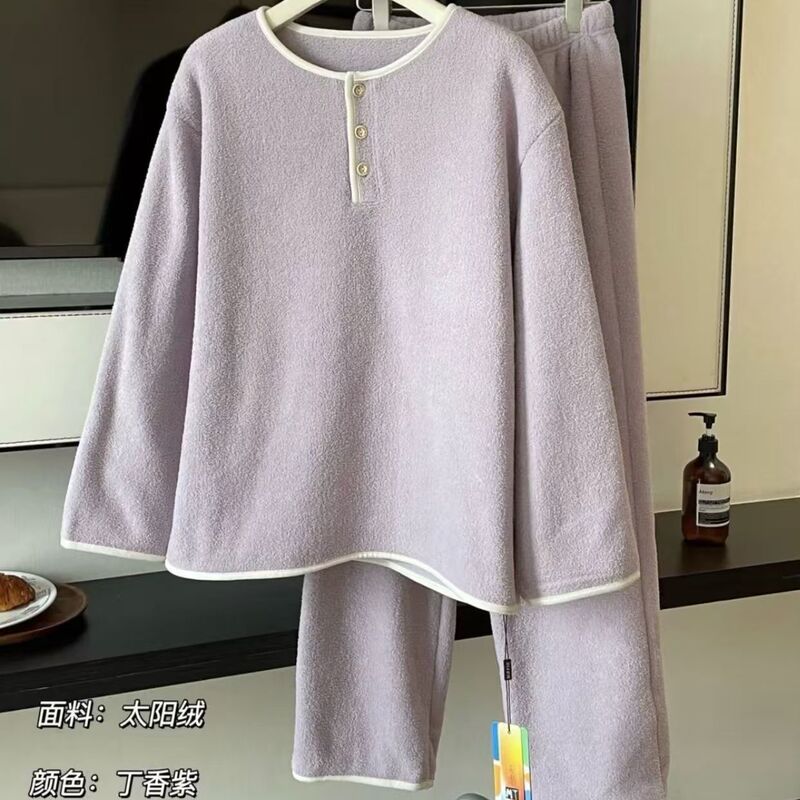 High-End Winter Long-Sleeved Pants Coral Korean Style Thickeneded Pajamas Women's Snow Velvet Simple Casual Home Wear Set High-End Winter Long-Sleeved Pants Coral Korean Style Thickeneded Pajamas Women's Snow Velvet Simple Casual Home Wear Set