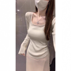 别致纯欲方领打底衫女内搭早春2025新款修身高级感长袖针织衫上衣