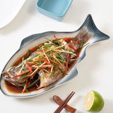 陶喜夫 魚盤子陶瓷家用蒸魚盤裝魚盤魚型盤白色創意魚形菜盤簡約