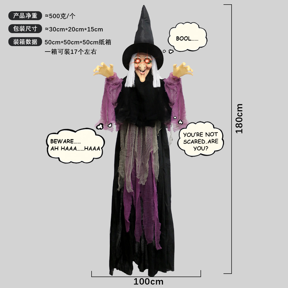 Bruja Morada con Voz Activada, Brillante, que Grita, para Escape Room, Terrorífica, Fantasma Colgante, Bruja, Accesorio para Casa Encantada de Halloween