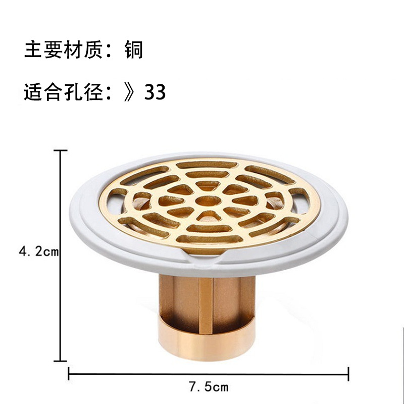 Desodorante Desagüe de piso núcleo cobre pequeño calibre Desagüe de piso redondo baño tubería de alcantarillado desodorante universal artefacto a prueba de insectos
