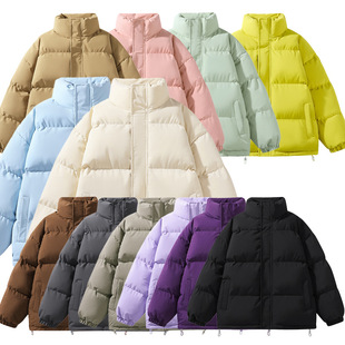 Solid Color Bread Coat Winter Cotton-padded Coat for Men and Women Couple Trendy Loose Vertical Collar Cold-proof Warm-keeping Thickened All-match Cotton-padded Jacket Top